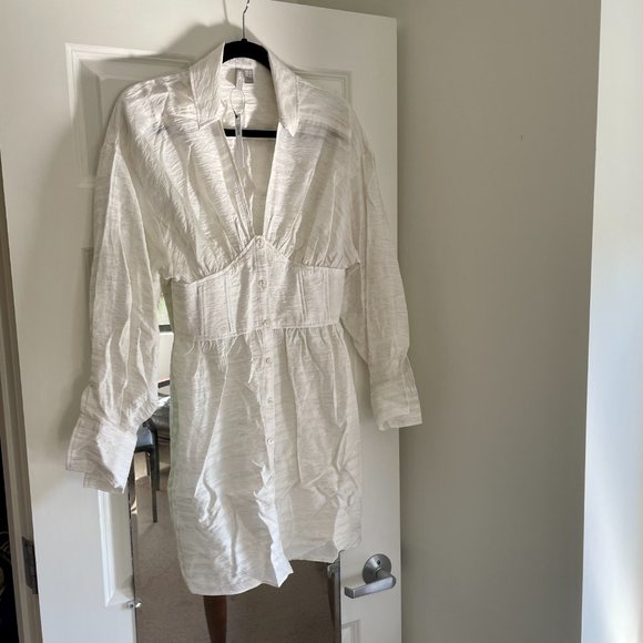 NWT.ASOS White Mini Shirt Dress with Corset Waist - Picture 4 of 9